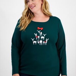 Festive Green Reindeer Blouse